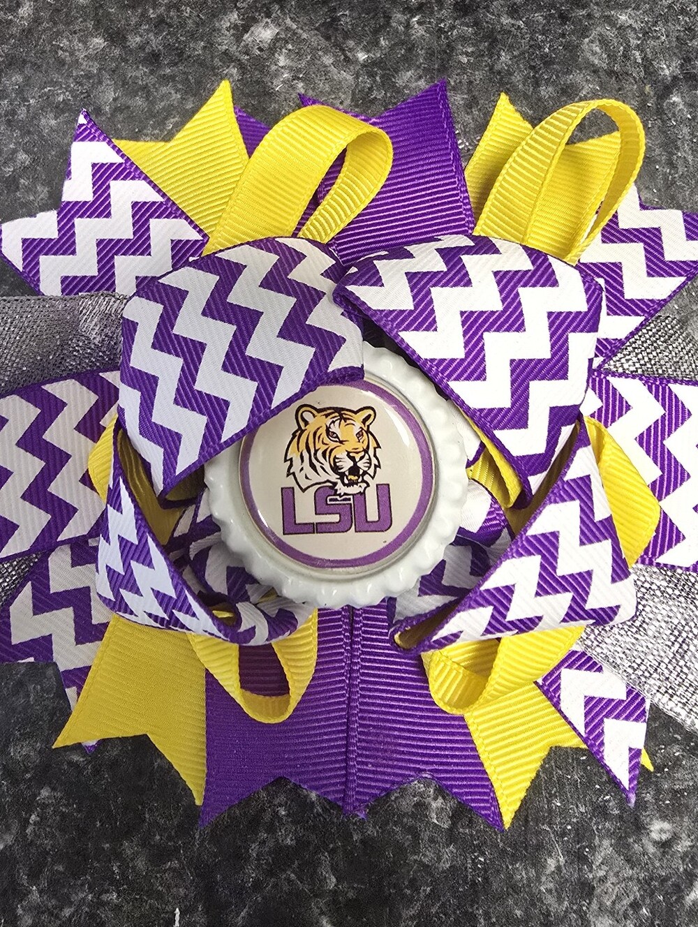 LSU Tigers Purple Yellow Chevron Hair Bow Gymnastics Cheer Dance